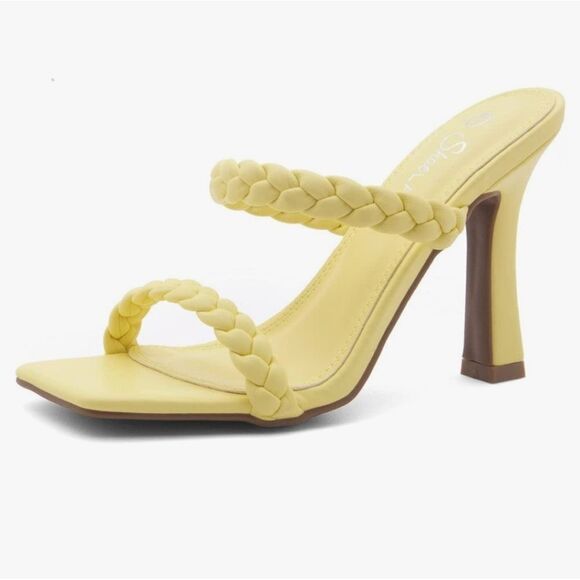 NEW SHOE LAND SL-MILEY SQUARE OPEN TOE HEELED DOUBLE BRAIDED STRAP SLIDE SANDAL - Picture 15 of 15